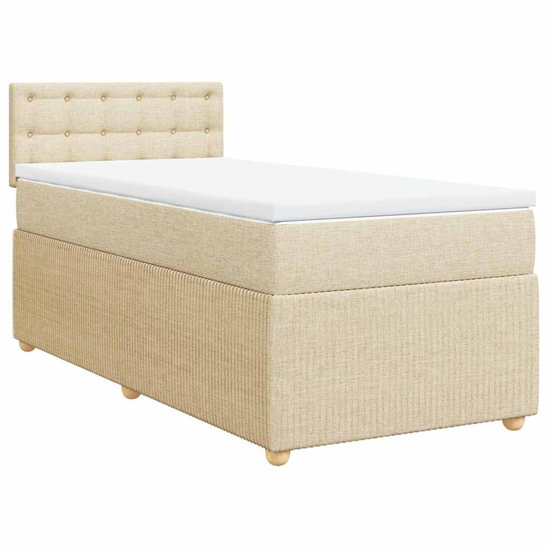 Pat box spring cu saltea, crem, 80x200 cm, textil