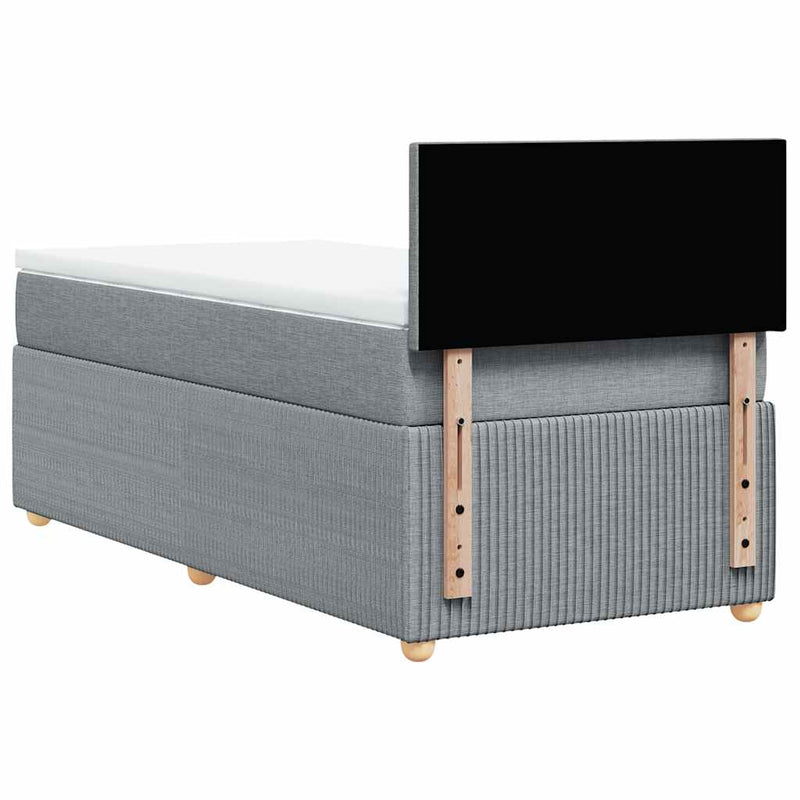 Pat box spring cu saltea, gri deschis, 90x190 cm, textil