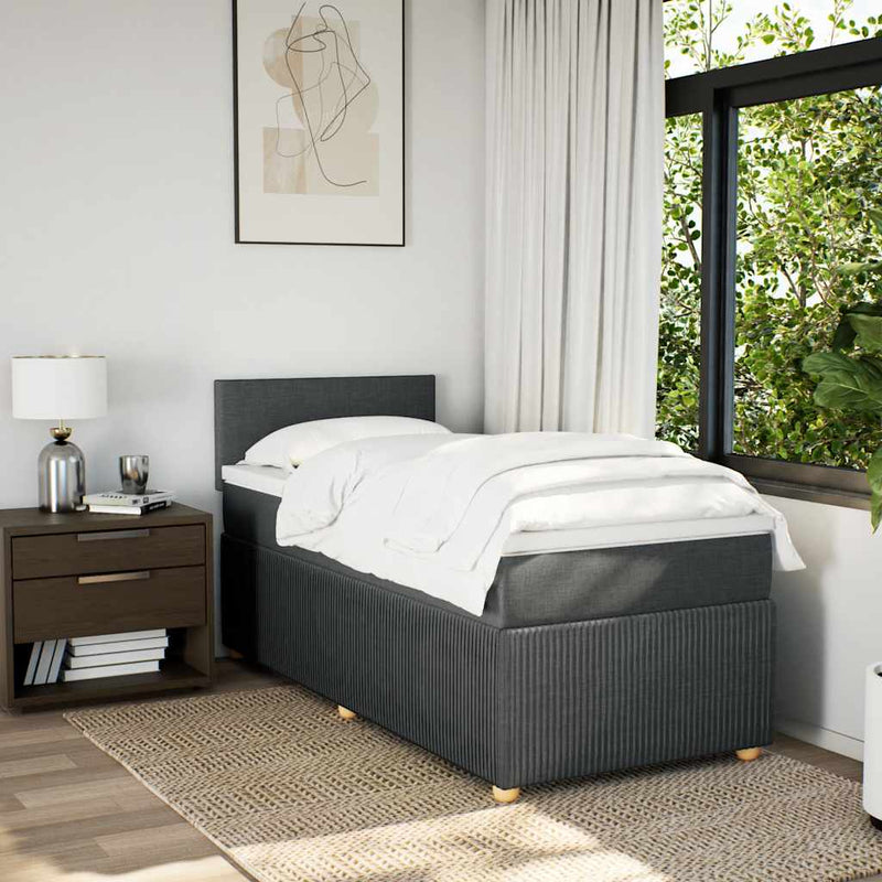 Pat box spring cu saltea, gri închis, 90x190 cm, textil