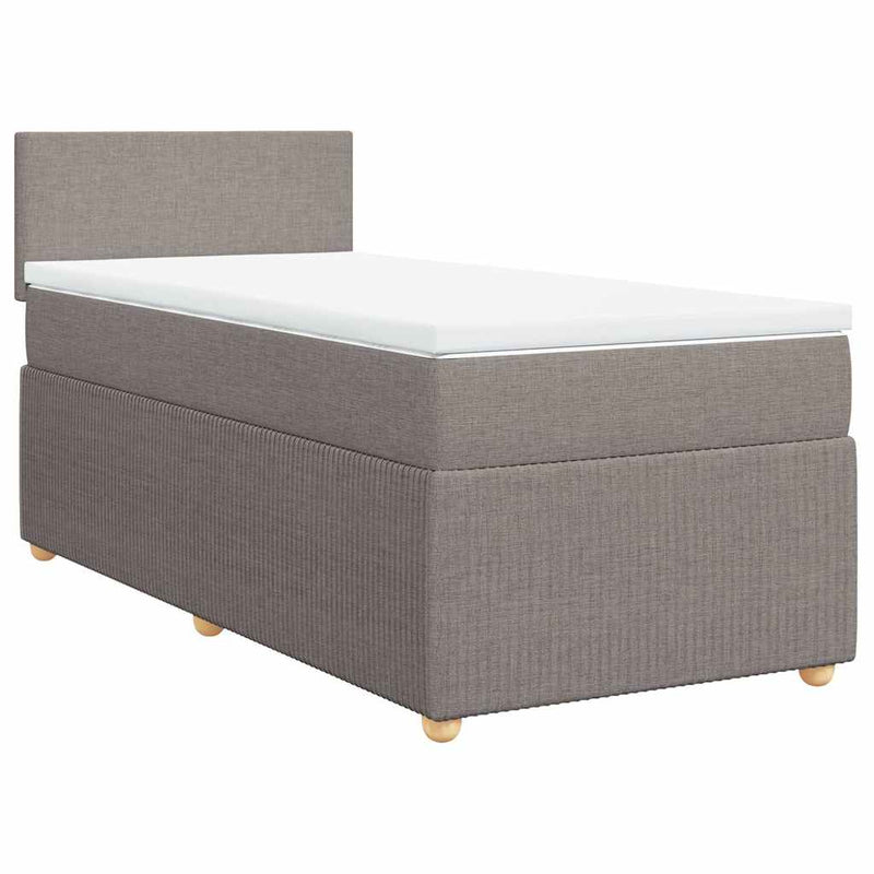 Pat box spring cu saltea, gri taupe, 90x190 cm, textil