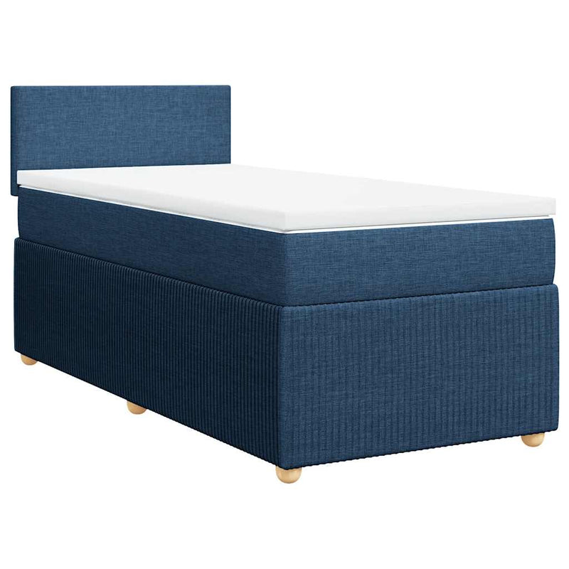 Pat box spring cu saltea, albastru, 90x190 cm, textil