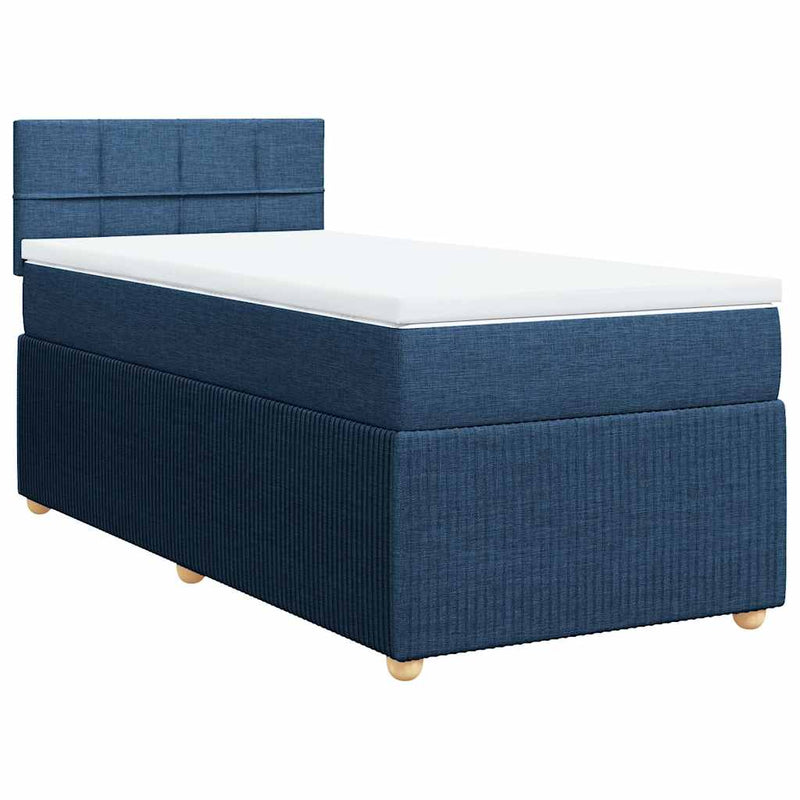 Pat box spring cu saltea, albastru, 90x190 cm, textil