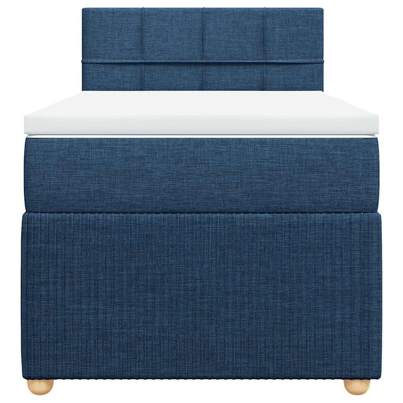 Pat box spring cu saltea, albastru, 90x190 cm, textil