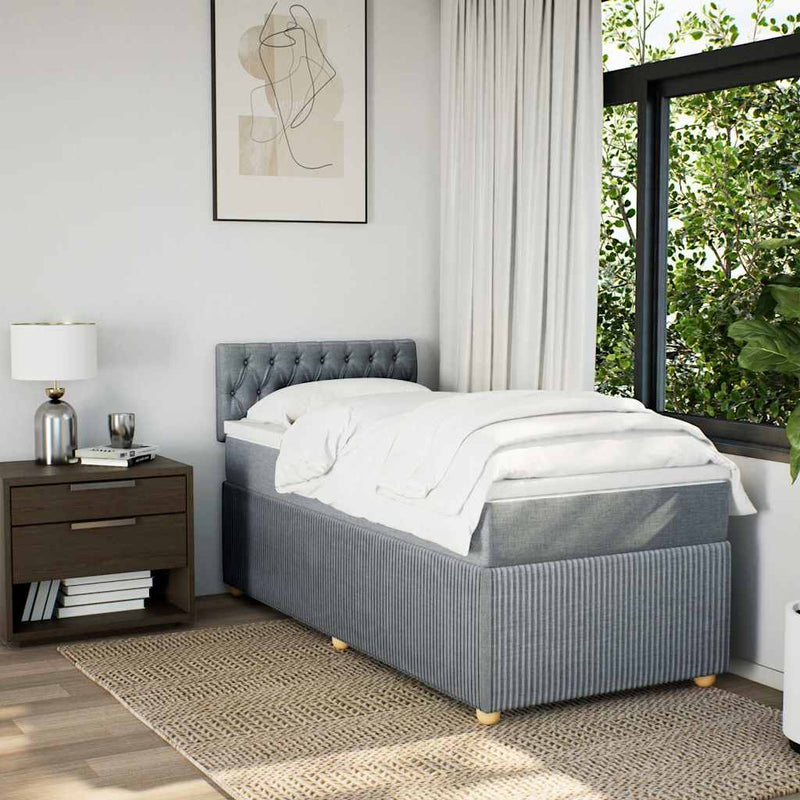 Pat box spring cu saltea, gri deschis, 90x190 cm, textil