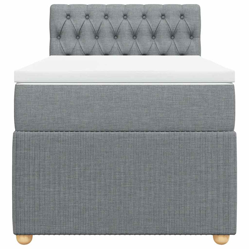Pat box spring cu saltea, gri deschis, 90x190 cm, textil