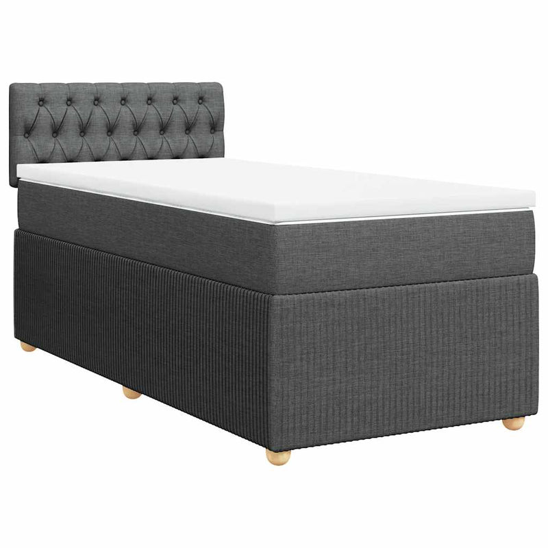 Pat box spring cu saltea, gri închis, 90x190 cm, textil