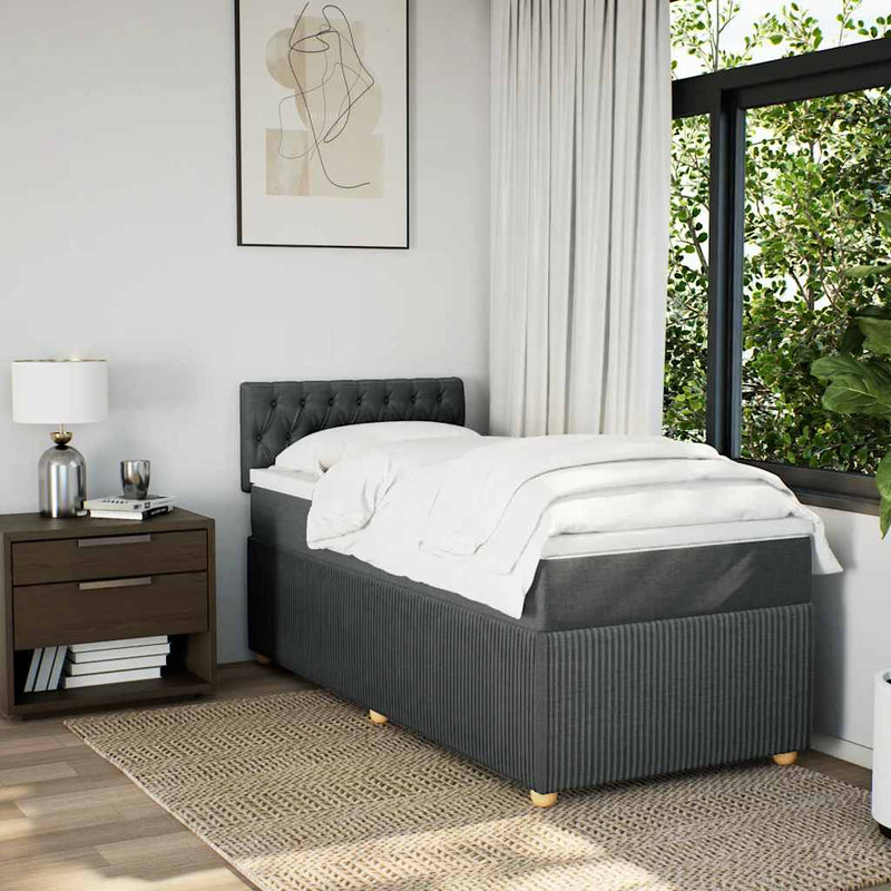 Pat box spring cu saltea, gri închis, 90x190 cm, textil