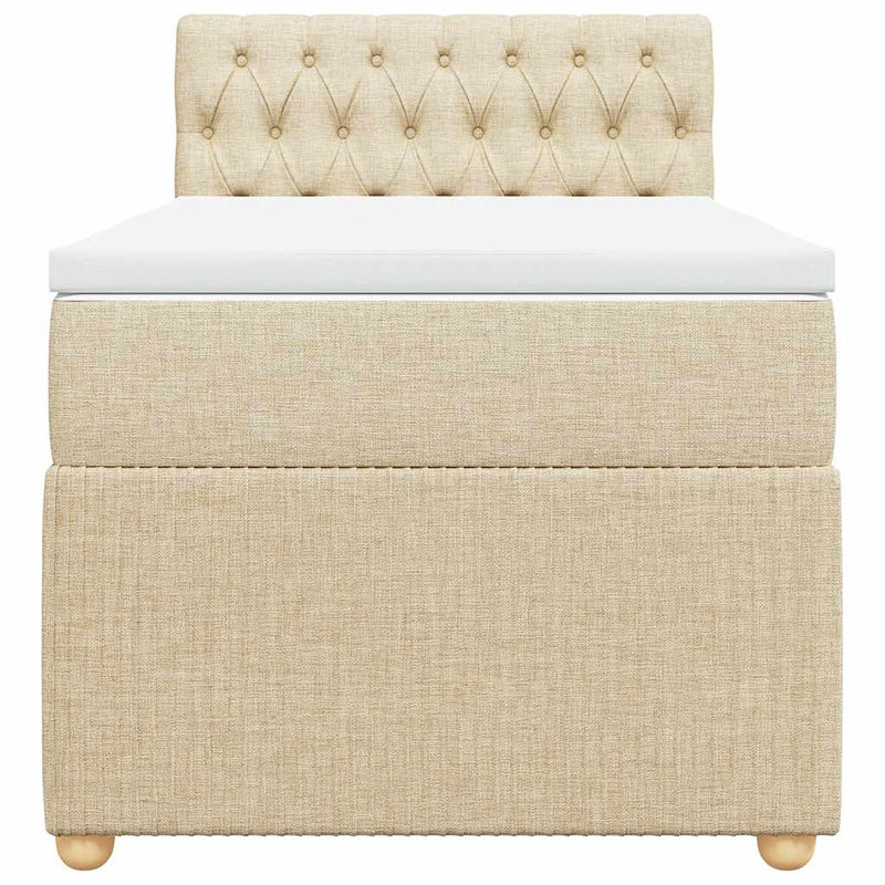 Pat box spring cu saltea, crem, 90x190 cm, textil