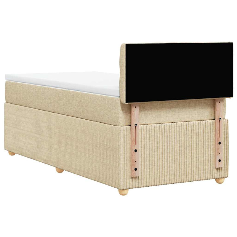 Pat box spring cu saltea, crem, 90x190 cm, textil