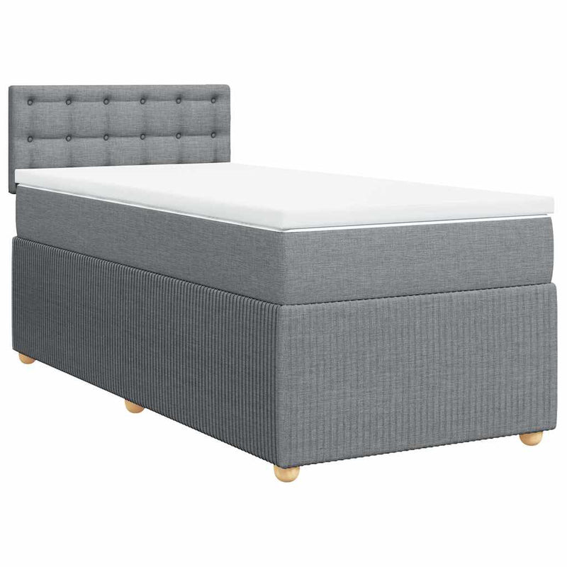 Pat box spring cu saltea, gri deschis, 90x190 cm, textil