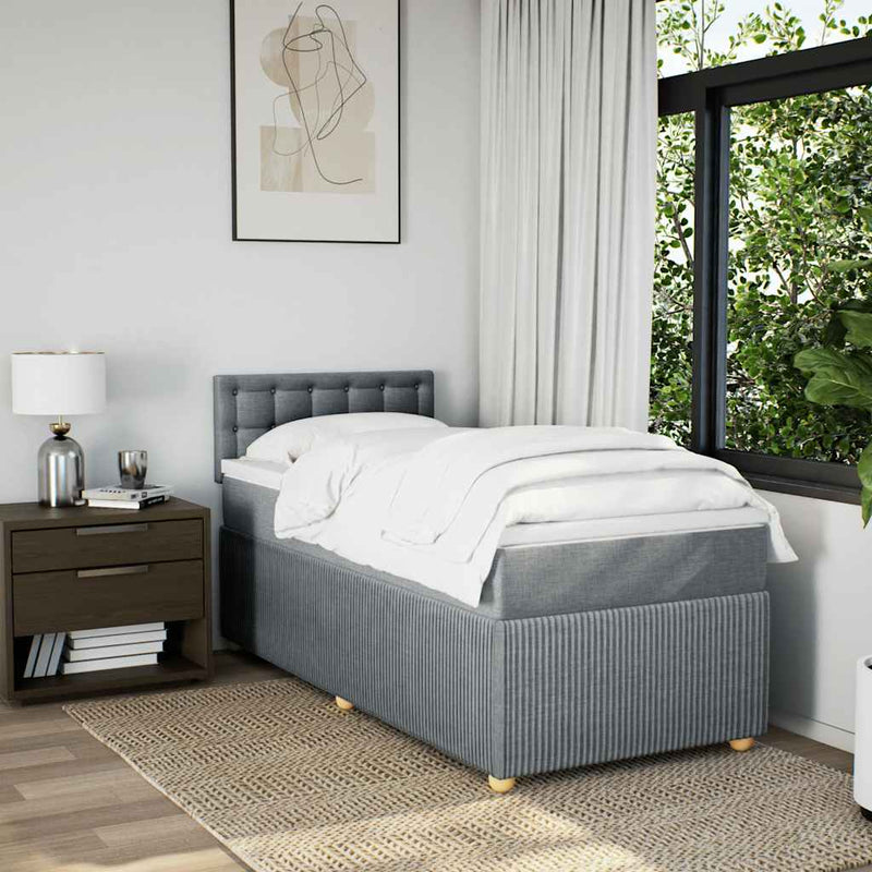 Pat box spring cu saltea, gri deschis, 90x190 cm, textil