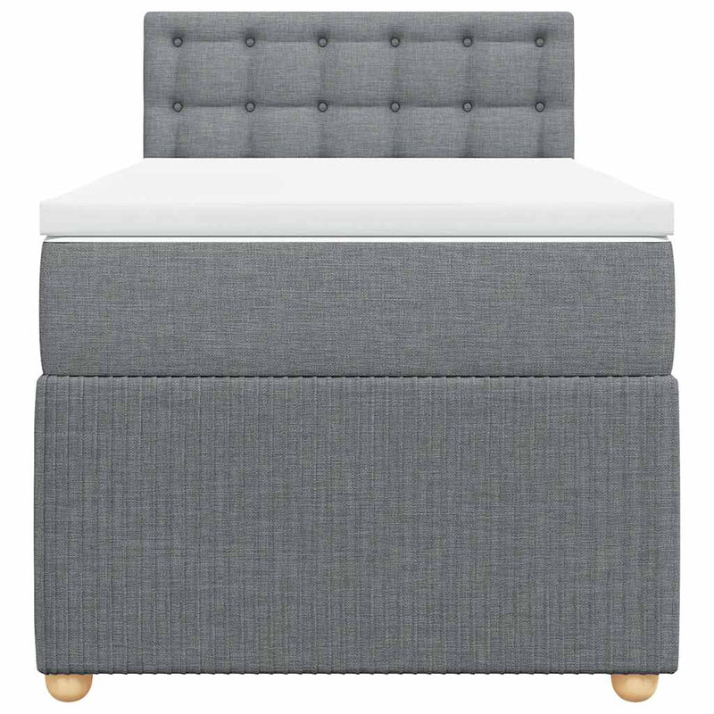 Pat box spring cu saltea, gri deschis, 90x190 cm, textil