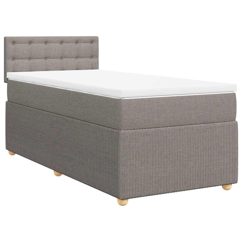 Pat box spring cu saltea, gri taupe, 90x190 cm, textil