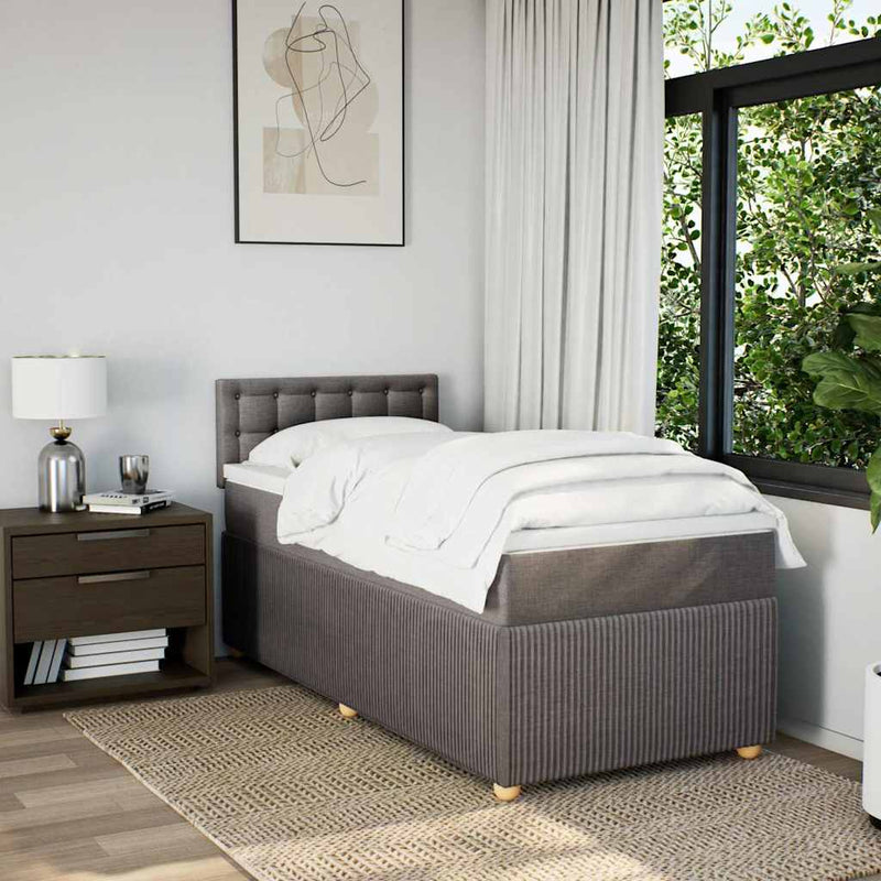 Pat box spring cu saltea, gri taupe, 90x190 cm, textil