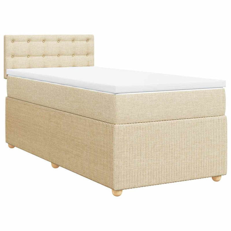 Pat box spring cu saltea, crem, 90x190 cm, textil