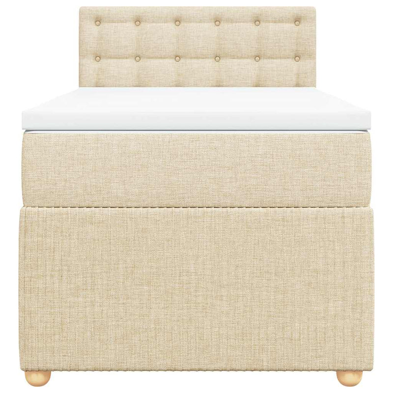 Pat box spring cu saltea, crem, 90x190 cm, textil
