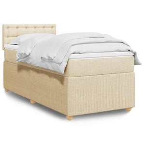 Pat box spring cu saltea, crem, 90x190 cm, textil
