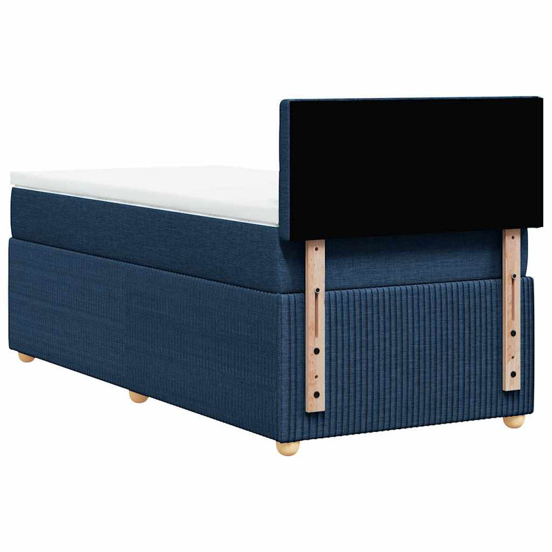 Pat box spring cu saltea, albastru, 90x190 cm, textil
