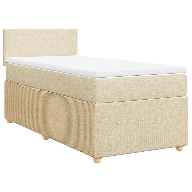 Pat box spring cu saltea, crem, 90x200 cm, textil