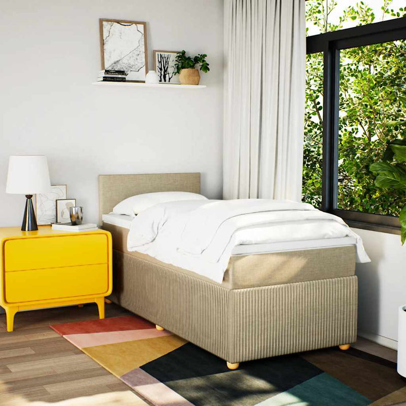 Pat box spring cu saltea, crem, 90x200 cm, textil