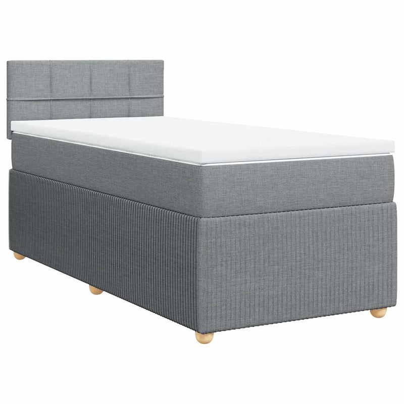 Pat box spring cu saltea, gri deschis, 90x200 cm, textil