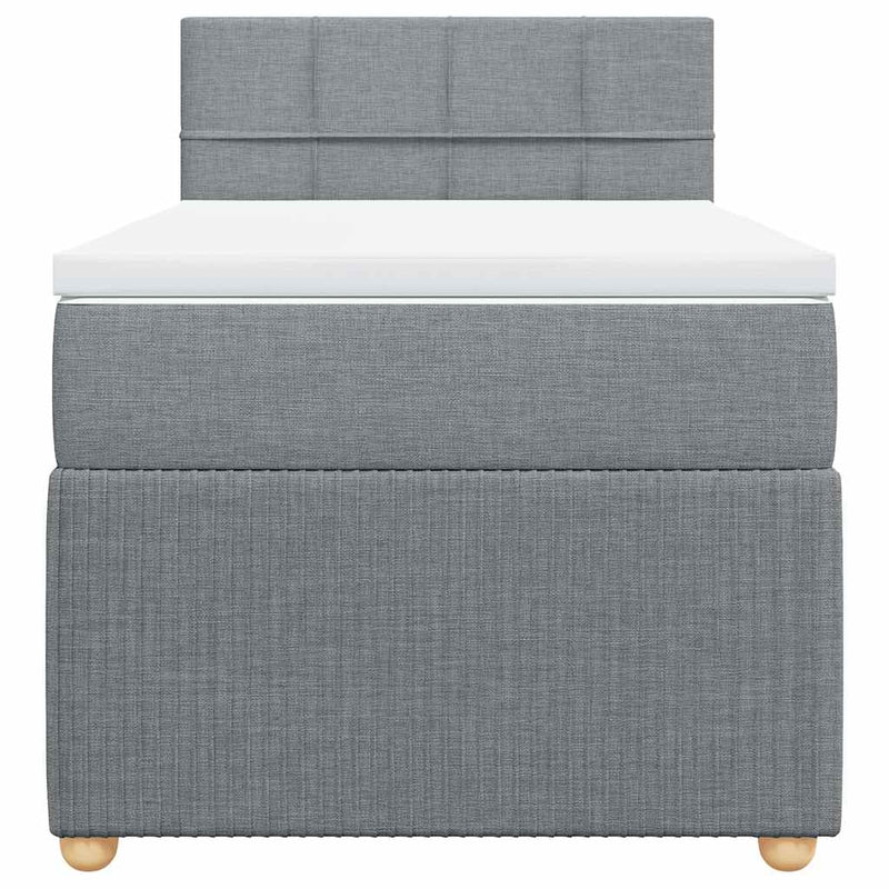 Pat box spring cu saltea, gri deschis, 90x200 cm, textil