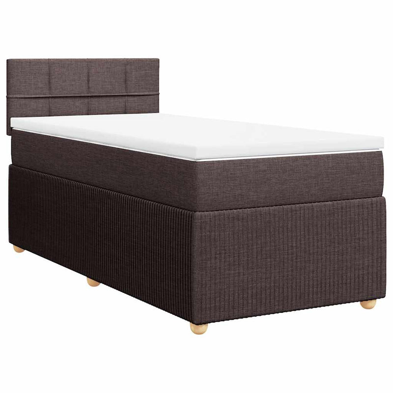 Pat box spring cu saltea, maro închis, 90x200 cm, textil