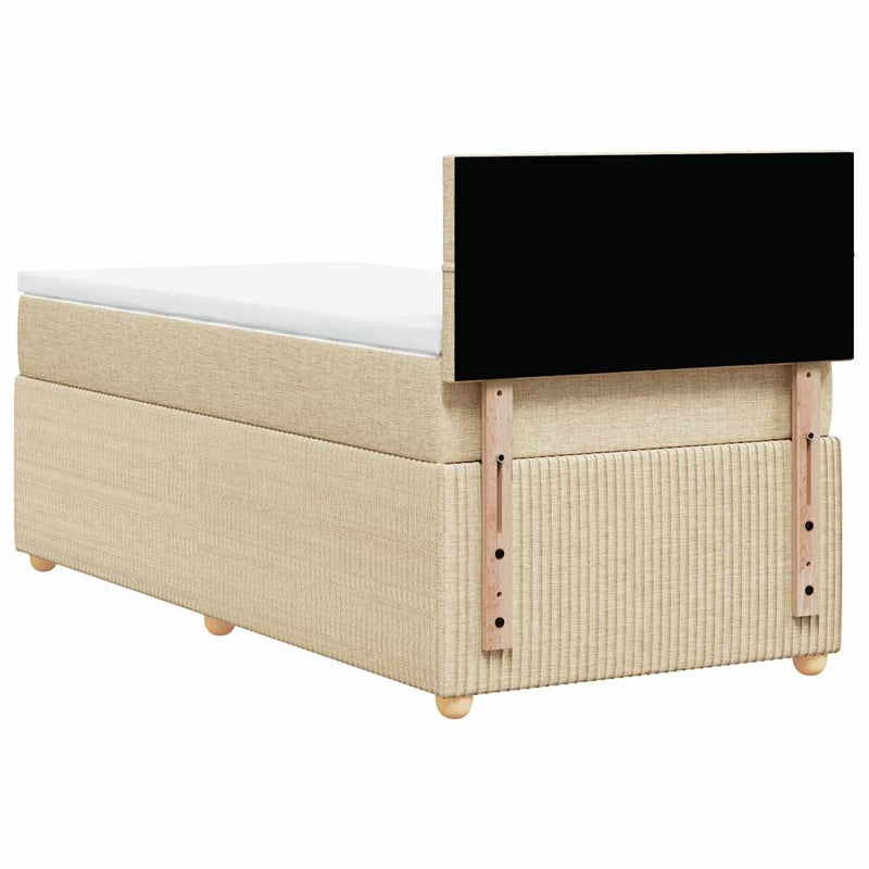 Pat box spring cu saltea, crem, 90x200 cm, textil