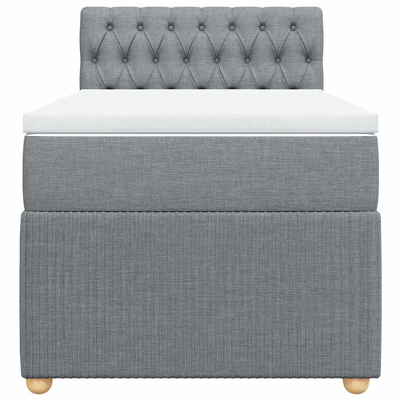 Pat box spring cu saltea, gri deschis, 90x200 cm, textil