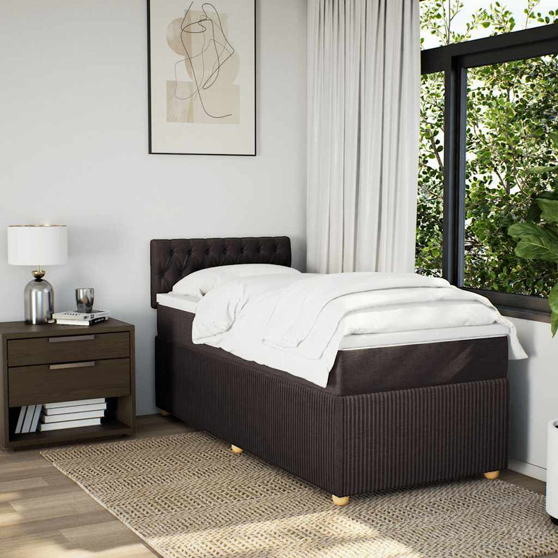 Pat box spring cu saltea, maro închis, 90x200 cm, textil