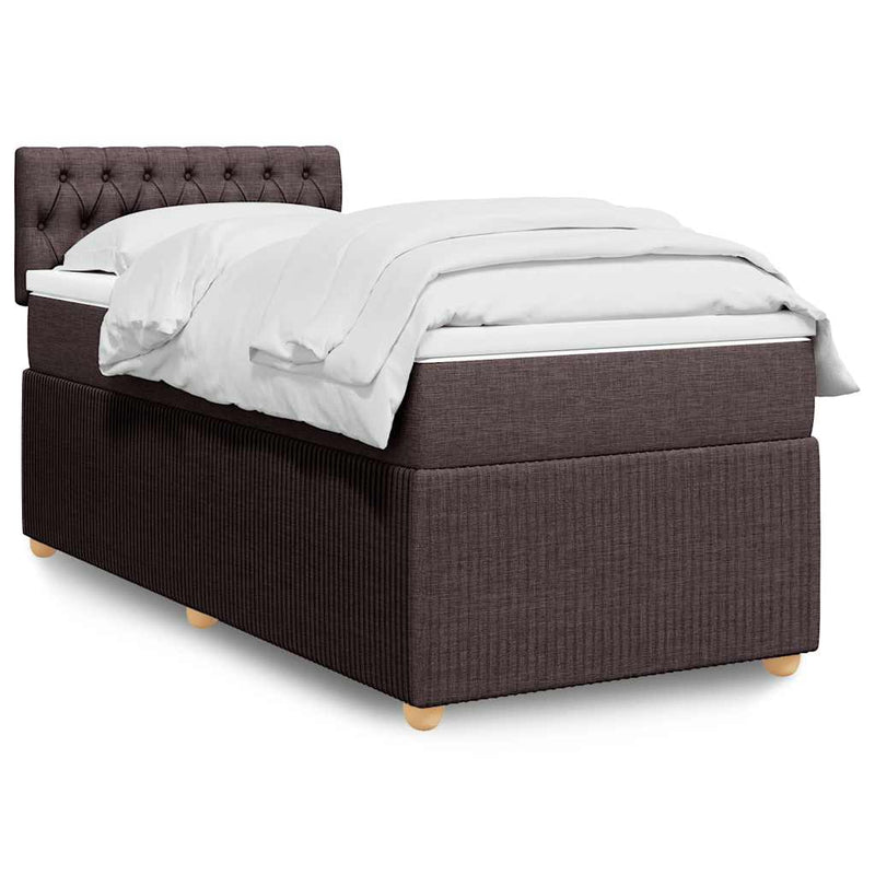 Pat box spring cu saltea, maro închis, 90x200 cm, textil