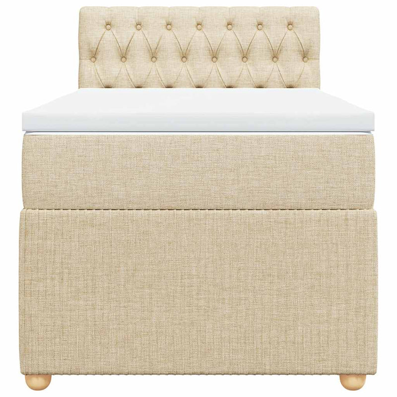 Pat box spring cu saltea, crem, 90x200 cm, textil