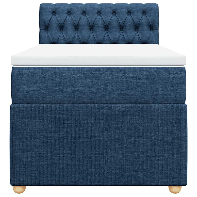 Pat box spring cu saltea, albastru, 90x200 cm, textil