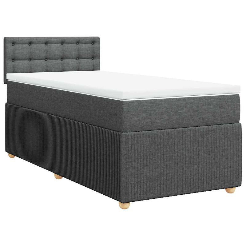 Pat box spring cu saltea, gri închis, 90x200 cm, textil