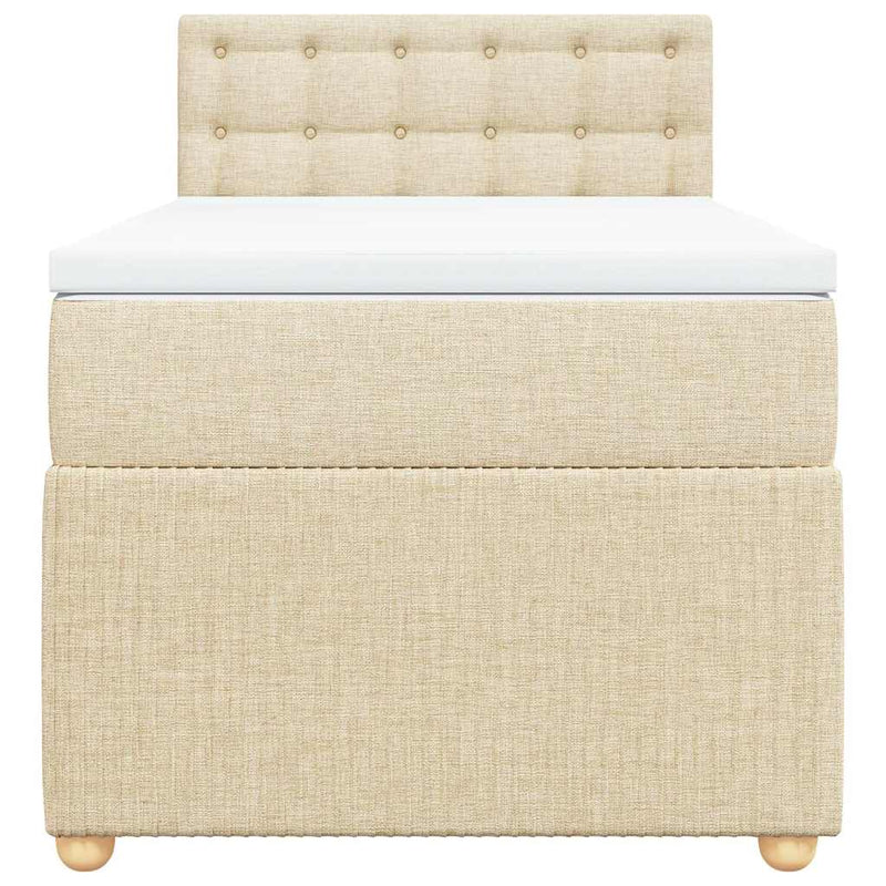 Pat box spring cu saltea, crem, 90x200 cm, textil