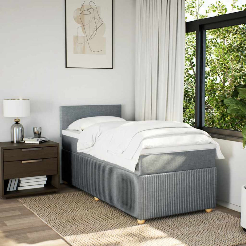 Pat box spring cu saltea, gri deschis, 100x200 cm, textil