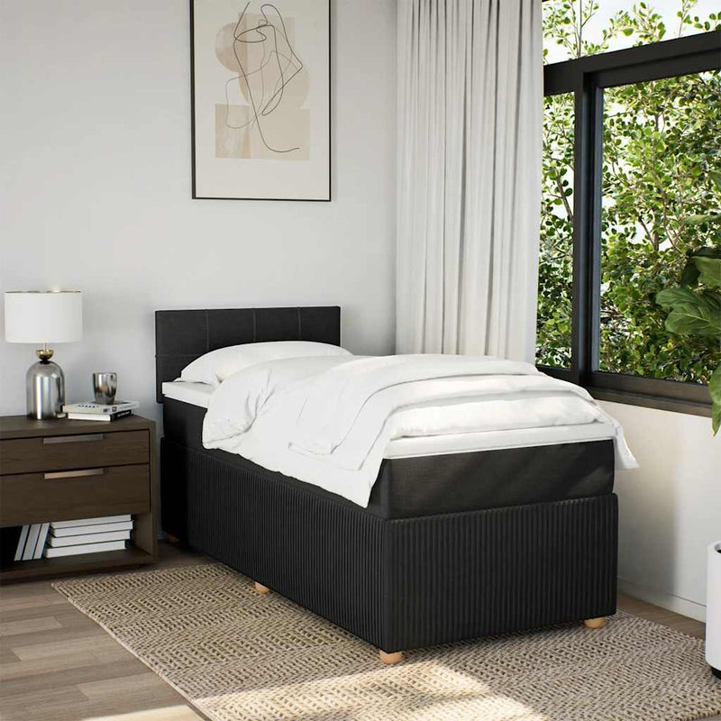 Pat box spring cu saltea, negru, 100x200 cm, textil