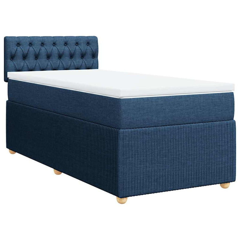 Pat box spring cu saltea, albastru, 100x200 cm, textil