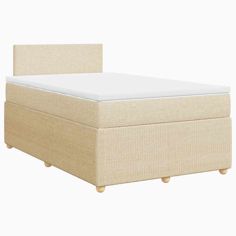 Pat box spring cu saltea, crem, 120x200 cm, textil