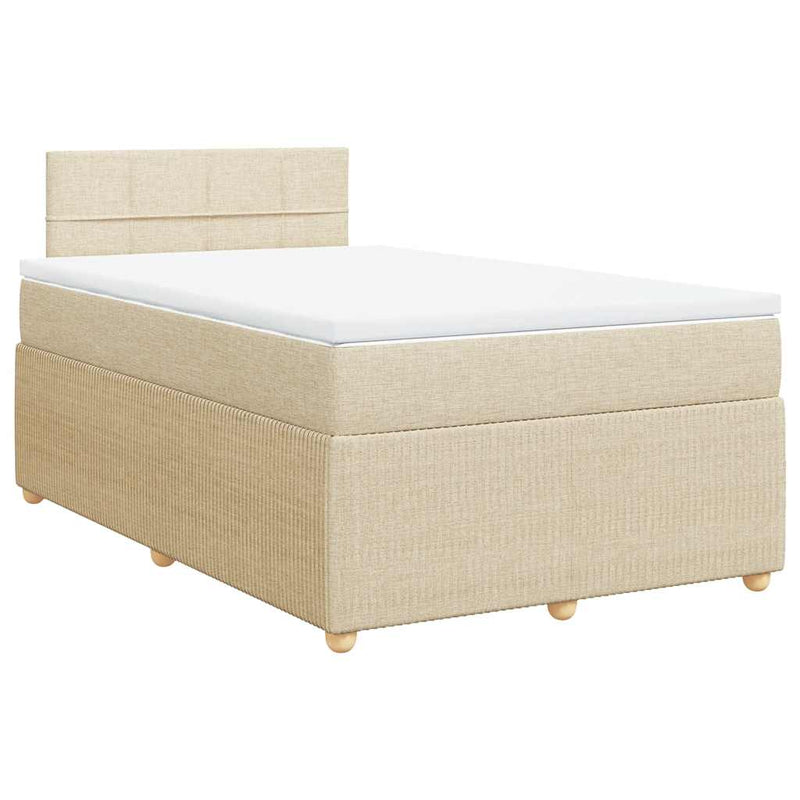 Pat box spring cu saltea, crem, 120x200 cm, textil