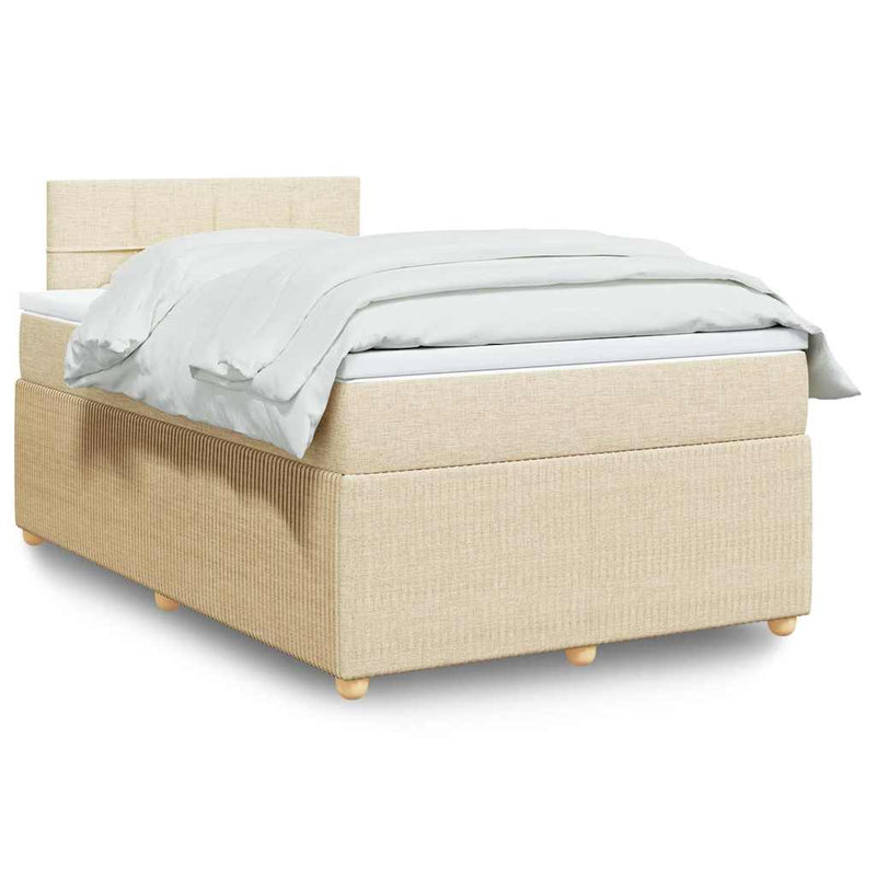 Pat box spring cu saltea, crem, 120x200 cm, textil