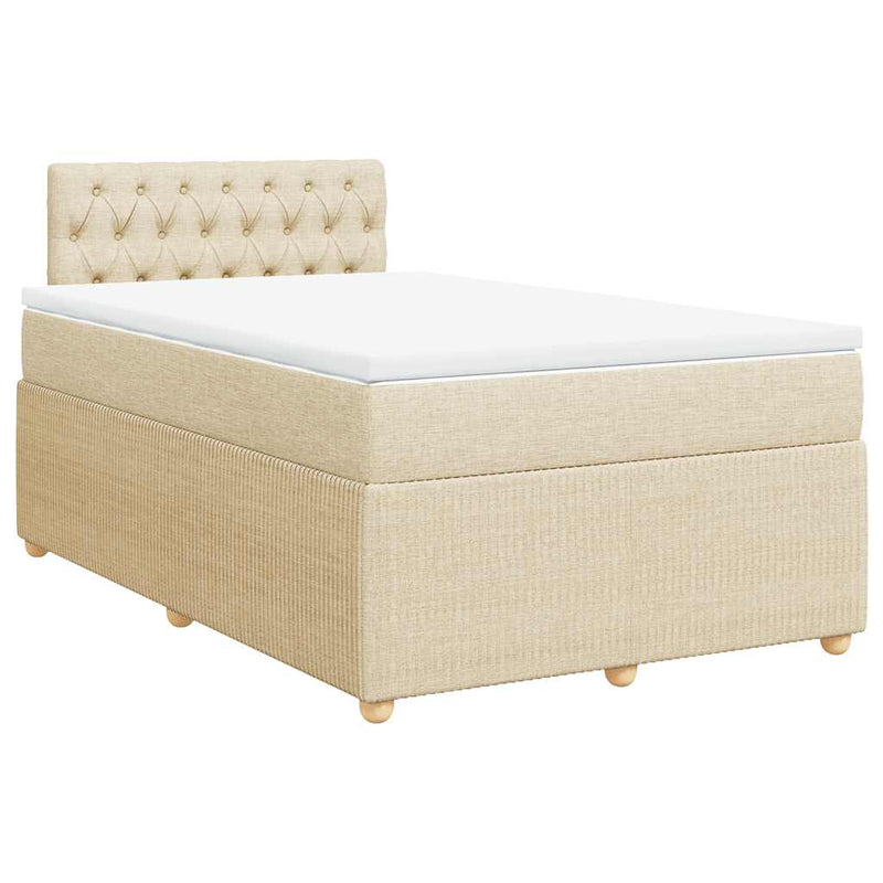 Pat box spring cu saltea, crem, 120x200 cm, textil