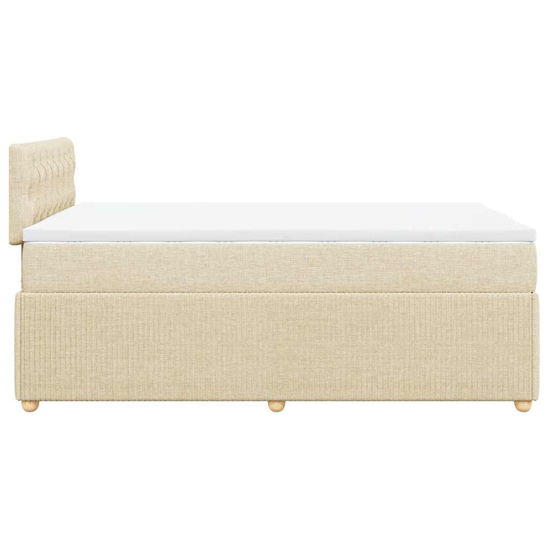 Pat box spring cu saltea, crem, 120x200 cm, textil