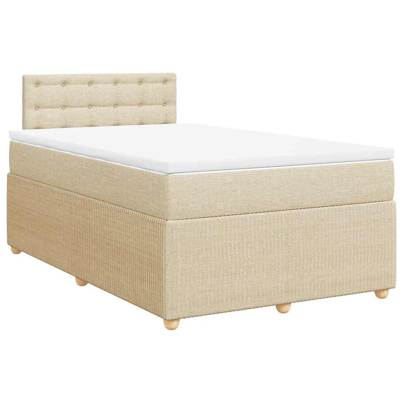 Pat box spring cu saltea, crem, 120x200 cm, textil