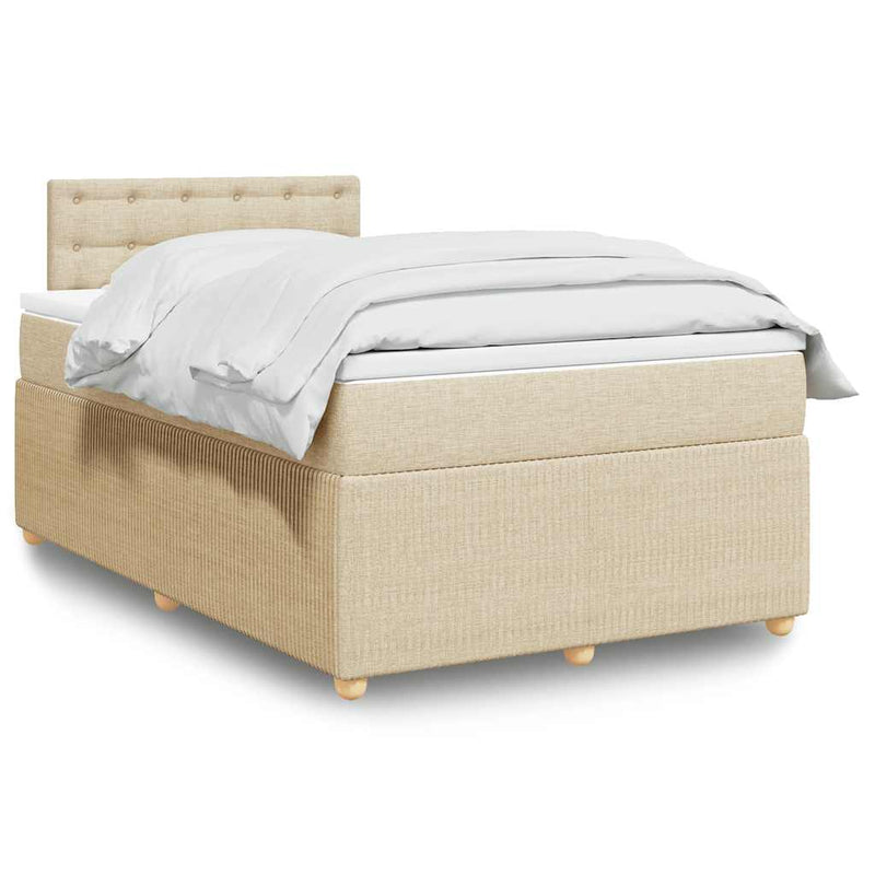 Pat box spring cu saltea, crem, 120x200 cm, textil