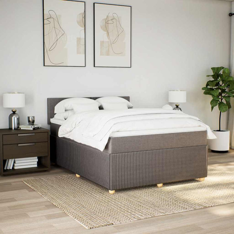 Pat box spring cu saltea, gri taupe, 140x200 cm, textil