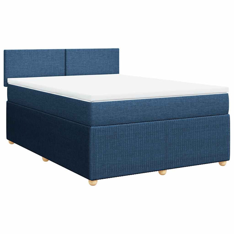 Pat box spring cu saltea, albastru, 140x200 cm, textil