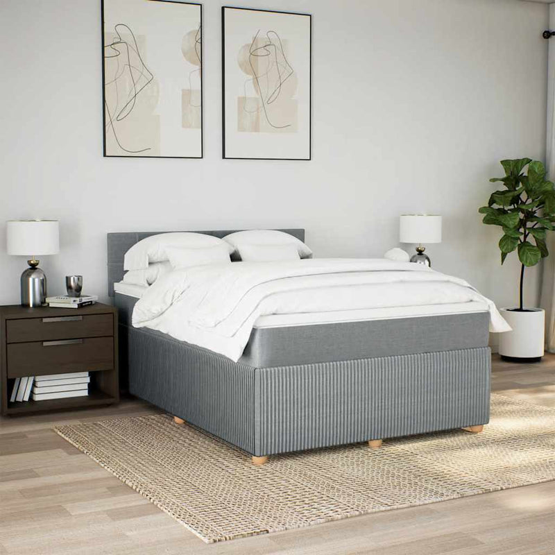 Pat box spring cu saltea, gri deschis, 140x190 cm, textil