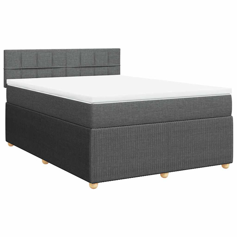 Pat box spring cu saltea, gri închis, 140x190 cm, textil