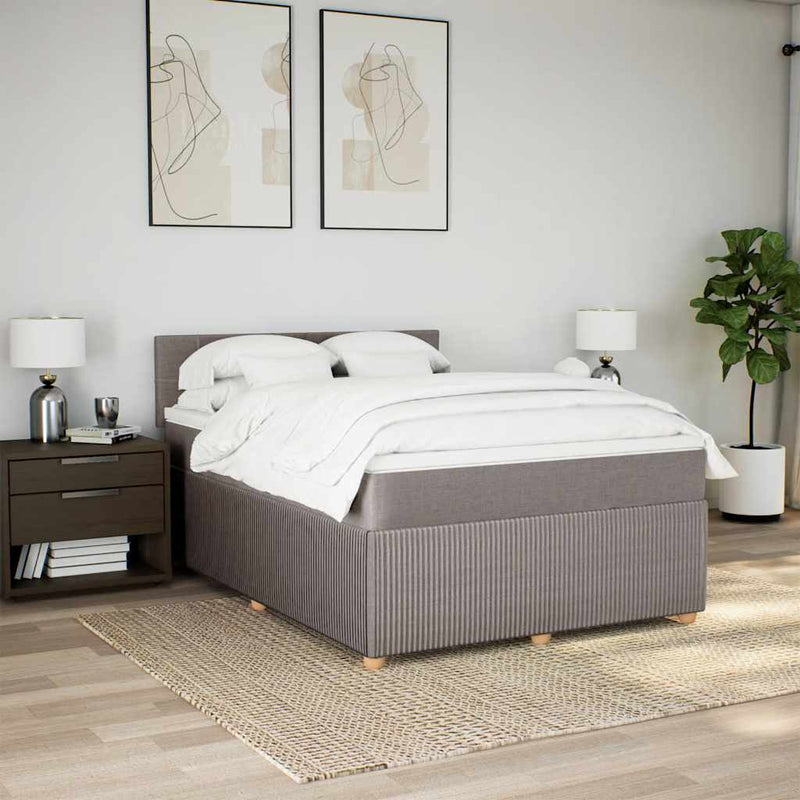 Pat box spring cu saltea, gri taupe, 140x200 cm, textil